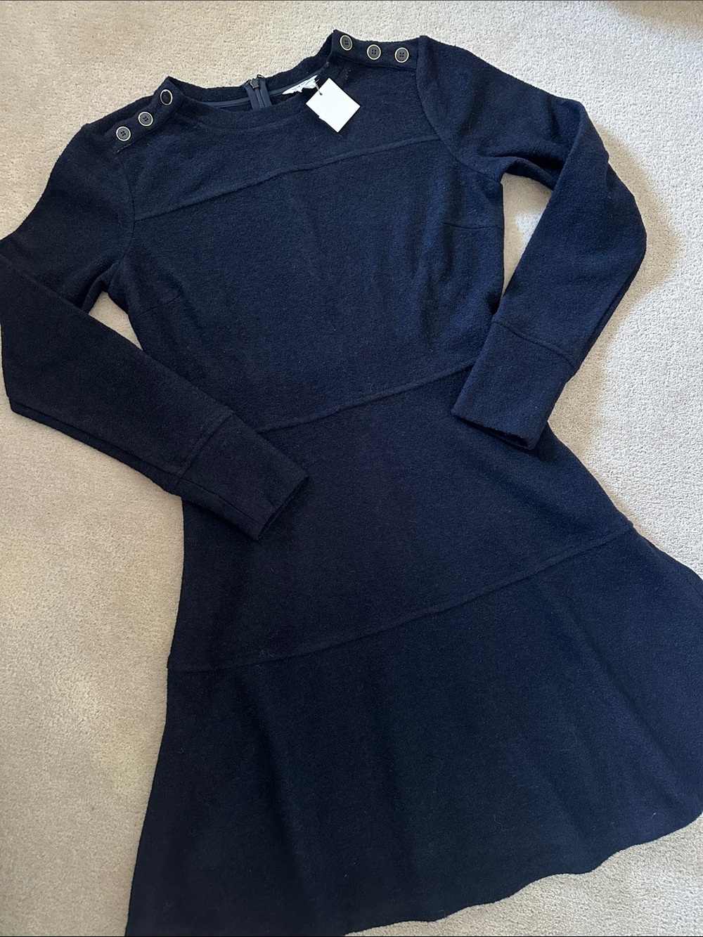 Club Monaco Button-Shoulder Long Sleeve Wool Dress!